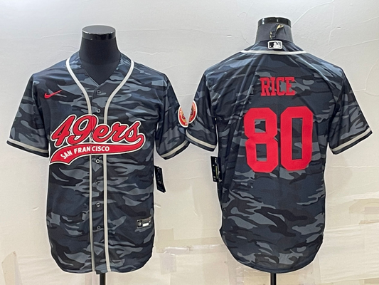 Mens San Francisco 49ers #80 Jerry Rice Grey Red Camo With Patch Cool Base Stitched Baseball Jersey