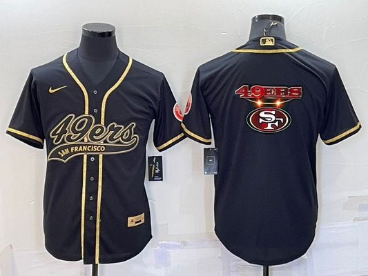 Mens San Francisco 49ers Black Gold Team Big Logo With Patch Cool Base Stitched Baseball Jersey