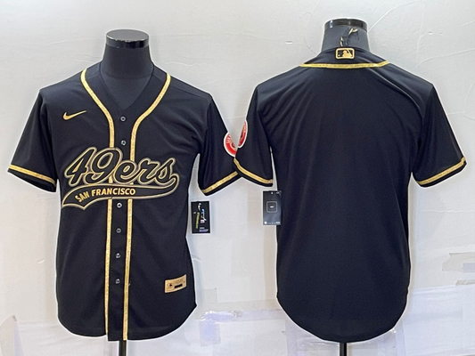 Mens San Francisco 49ers Blank Black Gold With Patch Cool Base Stitched Baseball Jersey