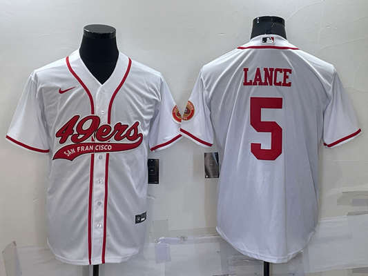 Mens San Francisco 49ers #5 Trey Lance White Cool Base Stitched Baseball Jersey