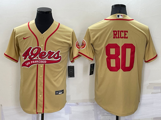 Mens San Francisco 49ers #80 Jerry Rice Gold Cool Base Stitched Baseball Jersey