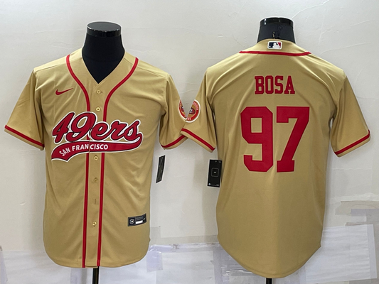 Mens San Francisco 49ers #97 Nick Bosa Gold Cool Base Stitched Baseball Jersey
