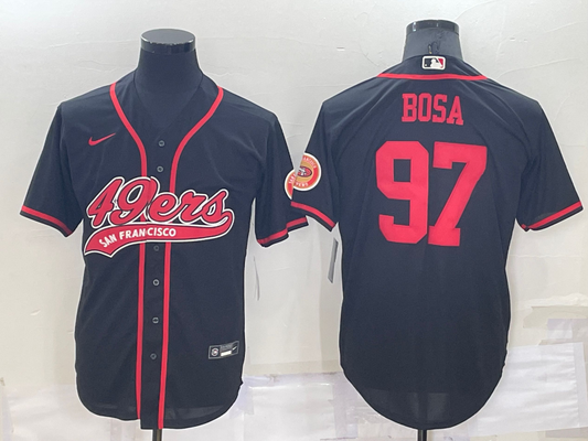Mens San Francisco 49ers #97 Nick Bosa Black Cool Base Stitched Baseball Jersey