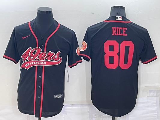 Mens San Francisco 49ers #80 Jerry Rice Black Cool Base Stitched Baseball Jersey