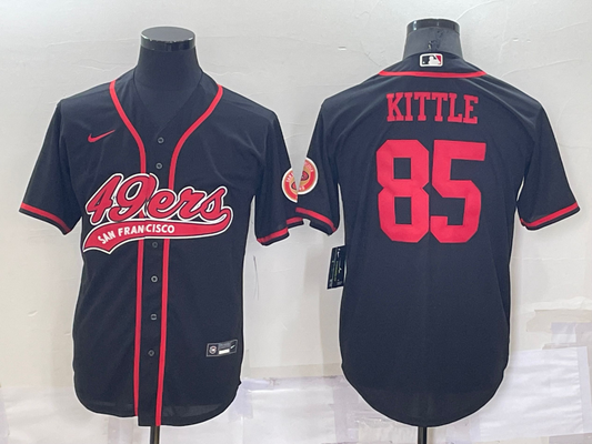 Mens San Francisco 49ers #85 George Kittle Black Cool Base Stitched Baseball Jersey