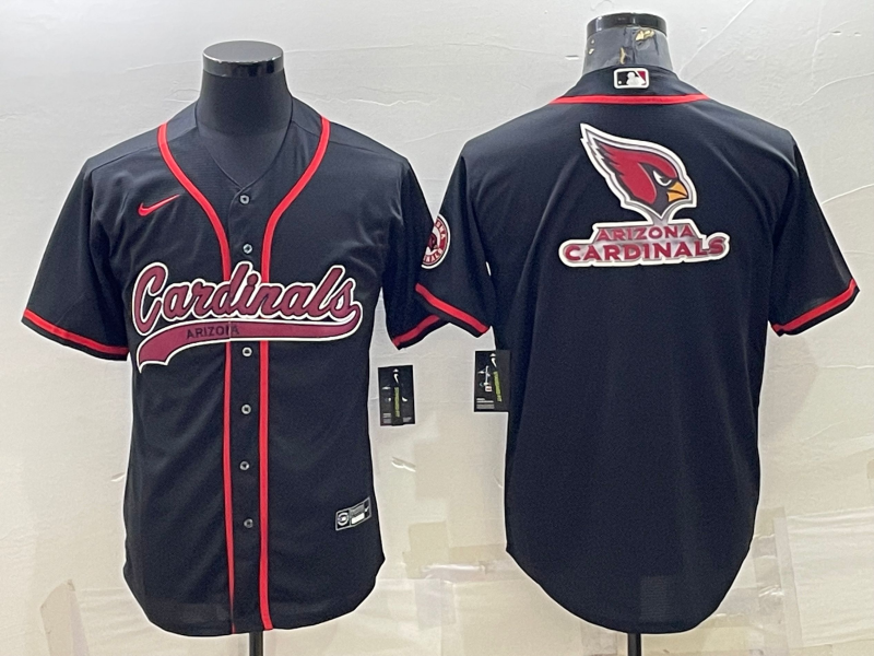 Mens Arizona Cardinals Black Team Big Logo With Patch Cool Base Stitched Baseball Jersey