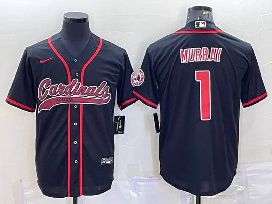 Mens Arizona Cardinals #1 Kyler Murray Black With Patch Cool Base Stitched Baseball Jersey