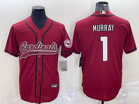 Mens Arizona Cardinals #1 Kyler Murray Red With Patch Cool Base Stitched Baseball Jersey