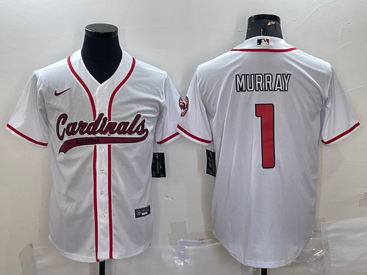 Mens Arizona Cardinals #1 Kyler Murray White With Patch Cool Base Stitched Baseball Jersey