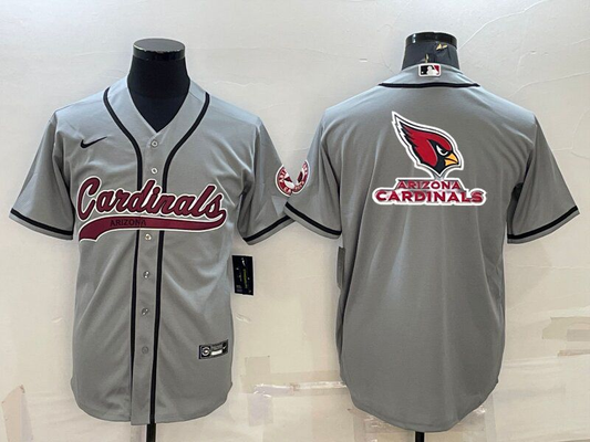 Mens Arizona Cardinals Grey Team Big Logo With Patch Cool Base Stitched Baseball Jersey