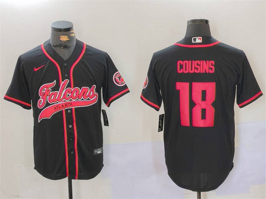 Mens Atlanta Falcons #18 Kirk Cousins Black With Patch Cool Base Stitched Baseball Jersey