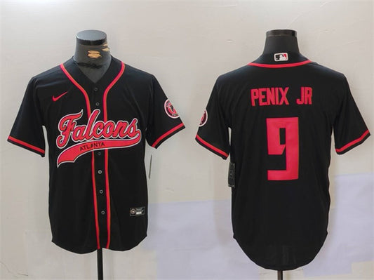 Mens Atlanta Falcons #9 Michael Penix Jr Black With Patch Cool Base Stitched Baseball Jersey