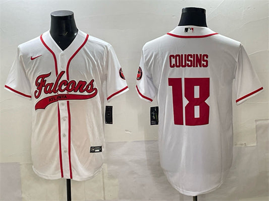 Mens Atlanta Falcons #18 Kirk Cousins White With Patch Cool Base Stitched Baseball Jersey