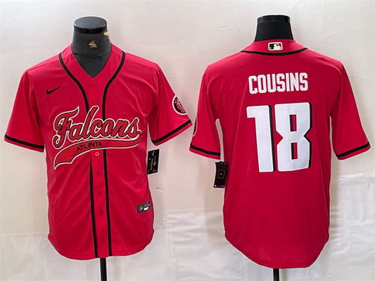 Mens Atlanta Falcons #18 Kirk Cousins Red With Patch Cool Base Stitched Baseball Jersey