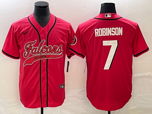 Mens Atlanta Falcons #7 Bijan Robinson Red With Patch Cool Base Stitched Baseball Jersey