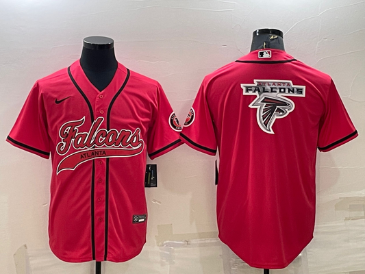 Mens Atlanta Falcons Red Team Big Logo With Patch Cool Base Stitched Baseball Jersey