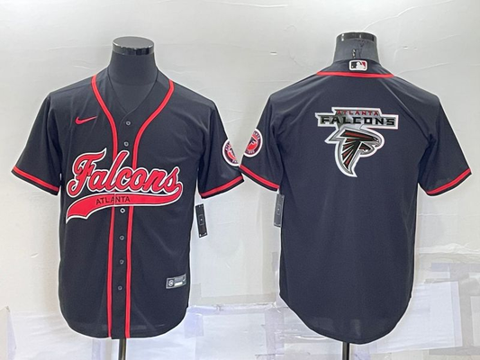 Mens Atlanta Falcons Black Team Big Logo With Patch Cool Base Stitched Baseball Jersey