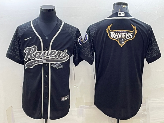 Mens Baltimore Ravens Black Reflective Team Big Logo With Patch Cool Base Stitched Baseball Jersey