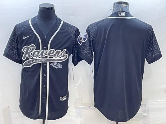 Mens Baltimore Ravens Blank Black Reflective With Patch Cool Base Stitched Baseball Jersey