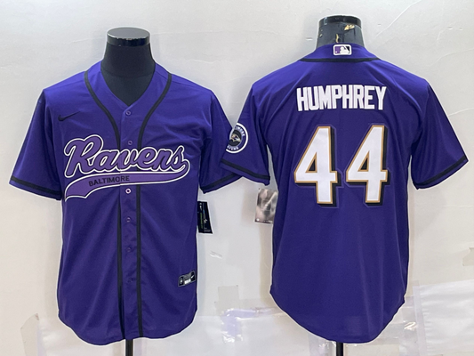 Mens Baltimore Ravens #44 Marlon Humphrey Purple With Patch Cool Base Stitched Baseball Jersey