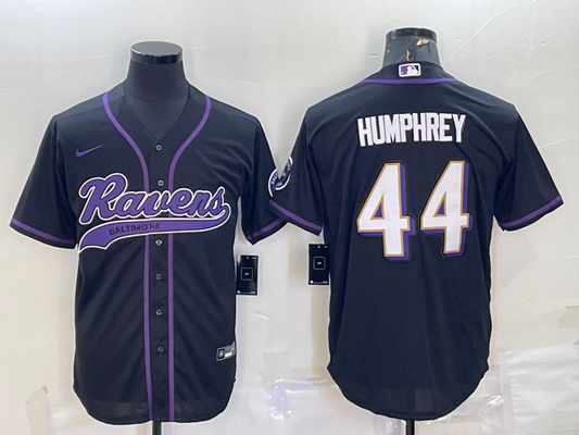 Mens Baltimore Ravens #44 Marlon Humphrey Black With Patch Cool Base Stitched Baseball Jersey