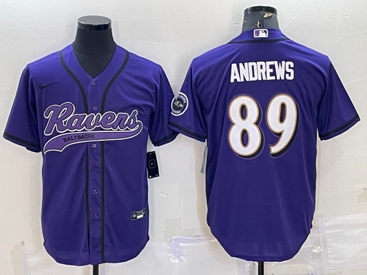 Mens Baltimore Ravens #89 Mark Andrews Purple With Patch Cool Base Stitched Baseball Jersey