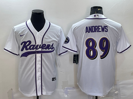 Mens Baltimore Ravens #89 Mark Andrews White With Patch Cool Base Stitched Baseball Jersey