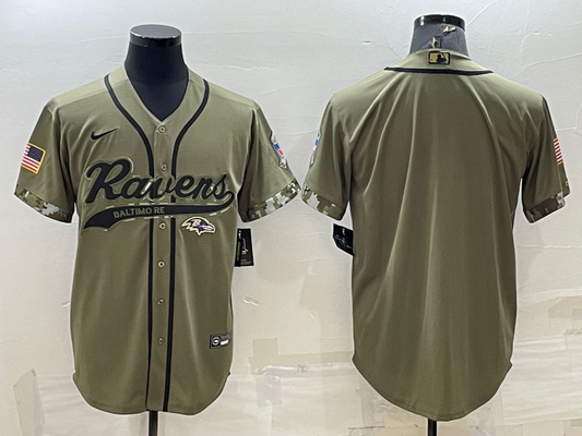 Mens Baltimore Ravens Blank Olive Salute to Service Cool Base Stitched Baseball Jersey