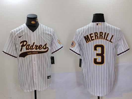 Men's San Diego Padres Jackson Merrill #3 White Alternate Jersey