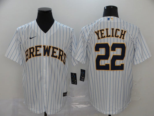 Men's Milwaukee Brewers Christian Yelich #22 MLB White Sewn Jersey