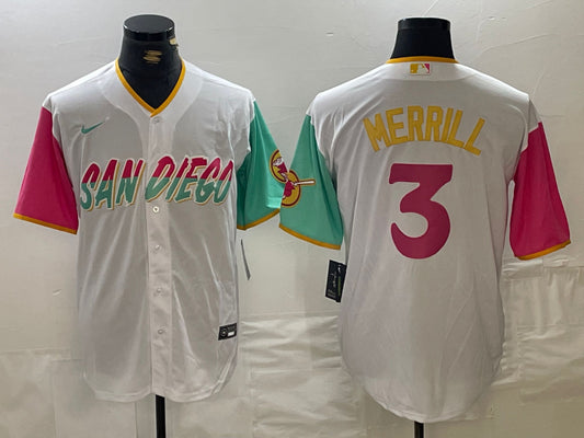 Men's San Diego Padres Jackson Merrill #3 White City Connect Jersey