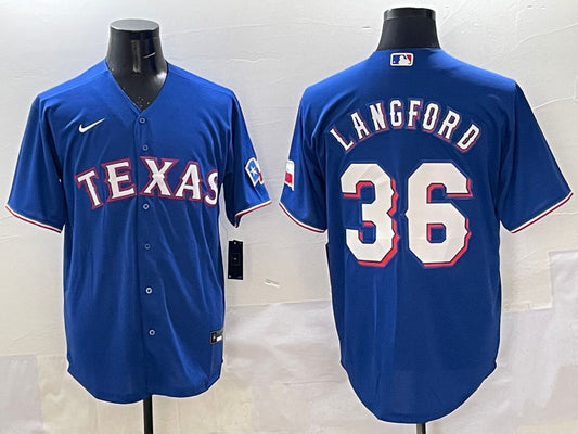 Men's Texas Rangers Wyatt Langford #36 Royal Limited Jersey