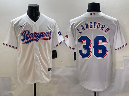 Men's Texas Rangers Wyatt Langford #36 White Home Limited Jersey
