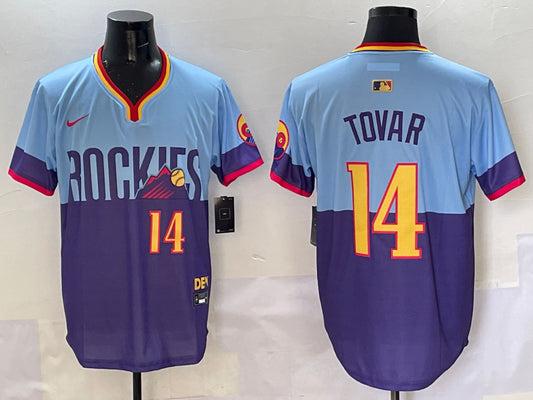 Men's Colorado Rockies Ezequiel Tovar #14 Purple/Light Blue 2025 City Connect Limited Jersey