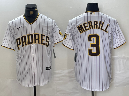 Men's San Diego Padres Jackson Merrill #3 White Home Jersey