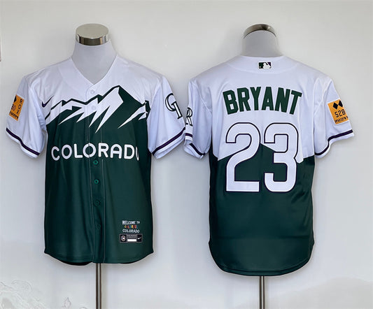 Men's Colorado Rockies Kris Bryant #23 Green City Connect Jersey