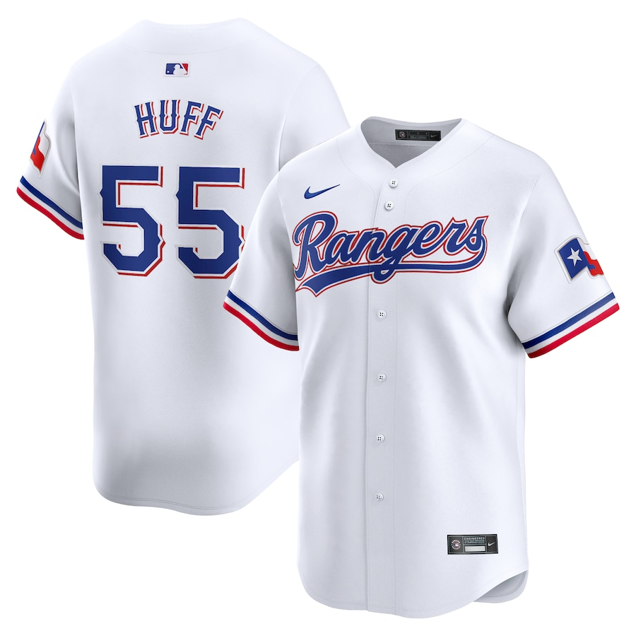 Men's Texas Rangers Sam Huff #55 White Home Limited Jersey