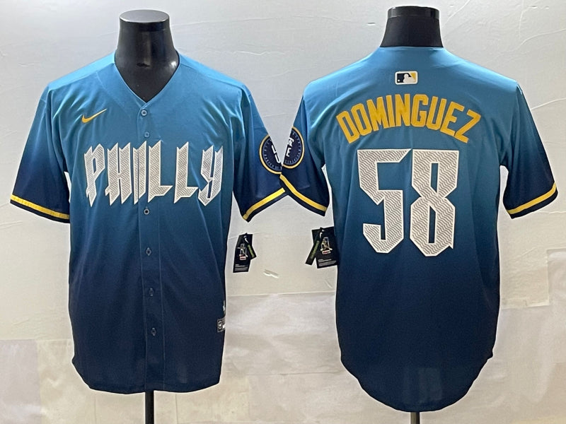 Men's Philadelphia Phillies Seranthony Dominguez #58 Blue City Connect Limited Jersey