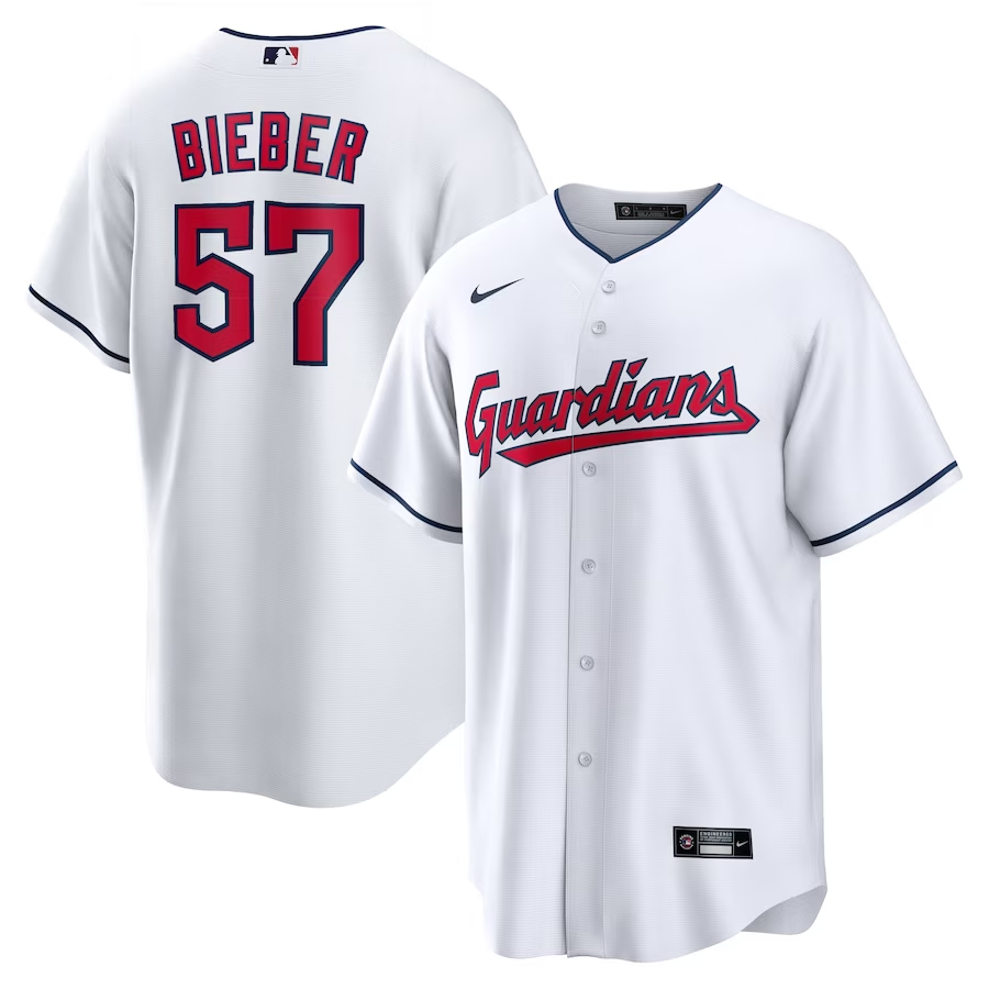 Men's Cleveland Guardians Shane Bieber #57 White Jersey