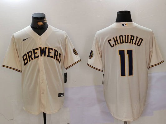 Men's Milwaukee Brewers Jackson Chourio #11 Cream Home Limited Jersey