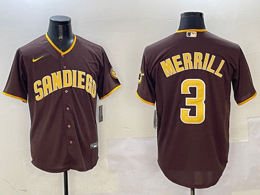 Men's San Diego Padres Jackson Merrill #3 Brown Jersey