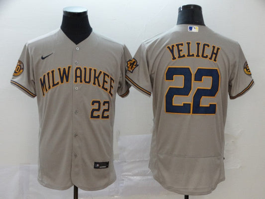 Men's Milwaukee Brewers Christian Yelich #22 MLB Gray Jersey