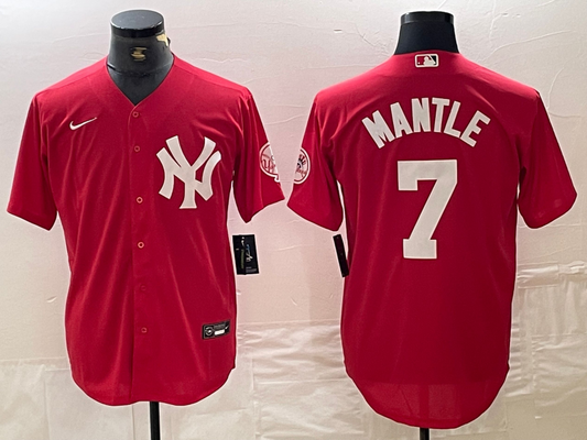Men's New York Yankees Mickey Mantle #7 Red Jersey