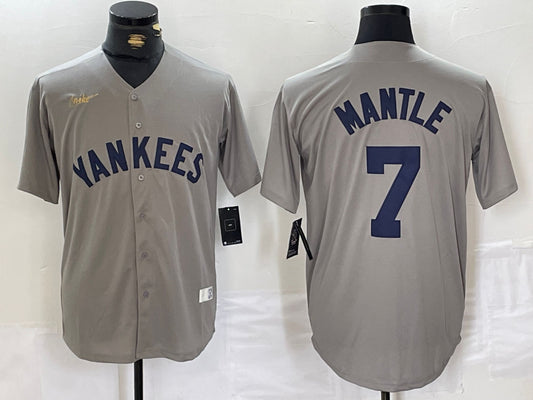 Men's New York Yankees Mickey Mantle #7 Gray Road Cooperstown Collection Jersey