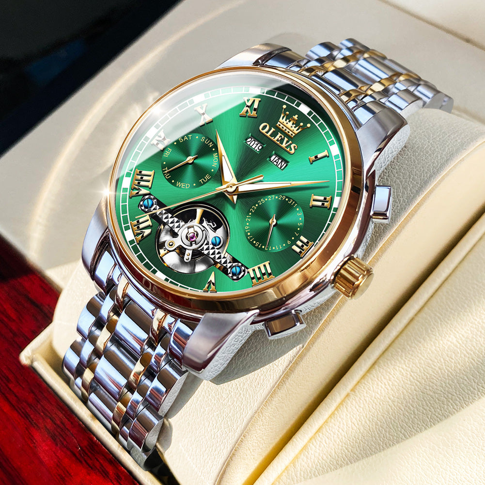 OLVES Automatic Mechanical Business Watch with Calendar. Stainless Steel. and Waterproof Design