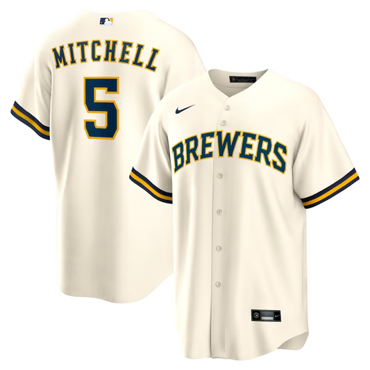 Men's Milwaukee Brewers Garrett Mitchell #5 Cream Jersey