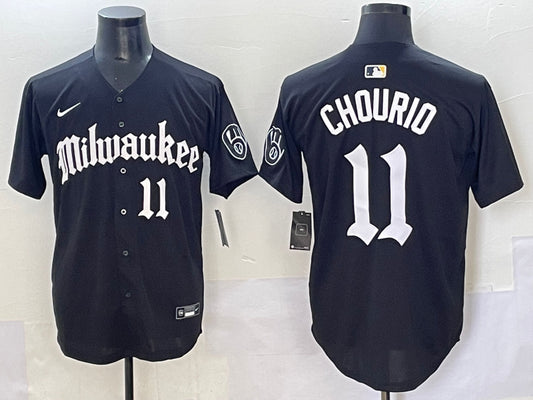 Men's Milwaukee Brewers Jackson Chourio #11 Black Team Jersey