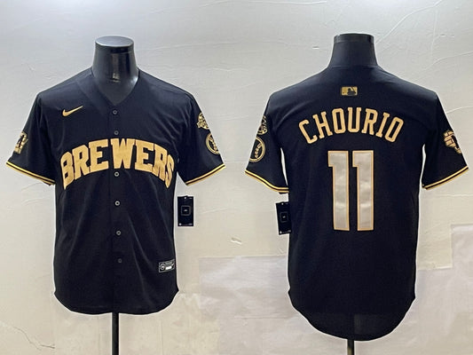 Men's Milwaukee Brewers Jackson Chourio #11 Black Jersey